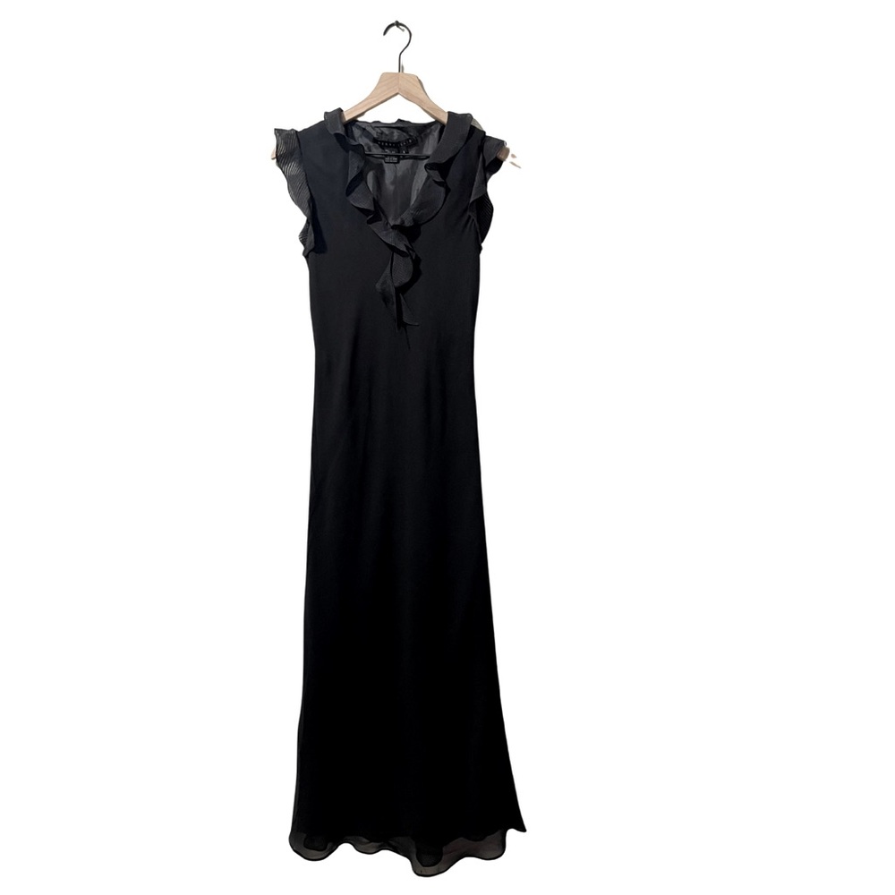 Perry Ellis Black Semi Formal Ruffle Maxi Silk Dress Size 4